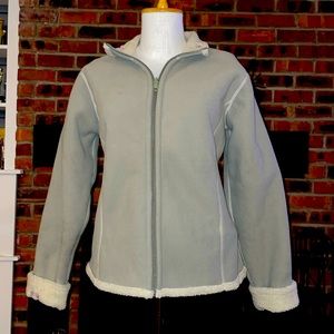 Vintage LLBean Embroidered Faux Suede Sherpa Lined Zip Up Jacket Womens Beige